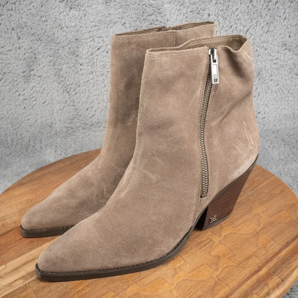 Sam Edelman Boots Shoes Size 8.5 Jane Western Bootie‎ Olive Leather Pointy Toe